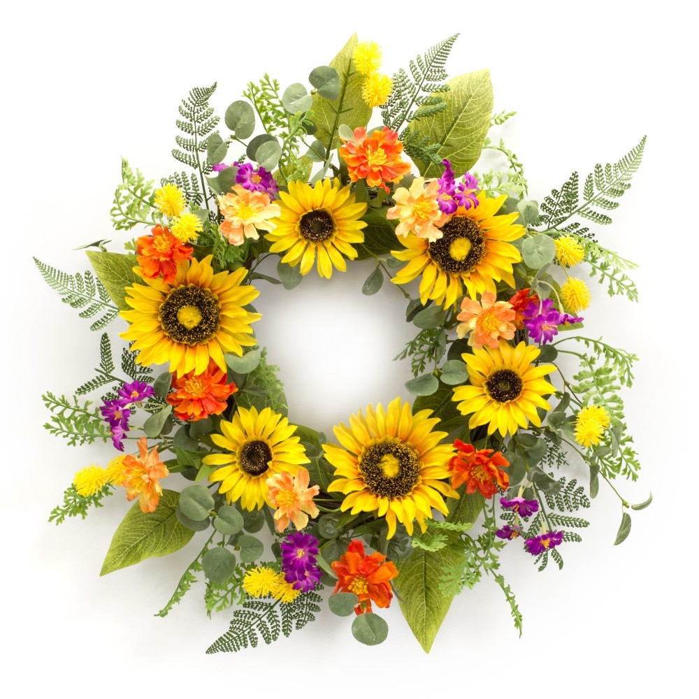 Mixed Sunflower Wreath 22"D Polyester Mixed Sunflower Wreath 22"D Polyester