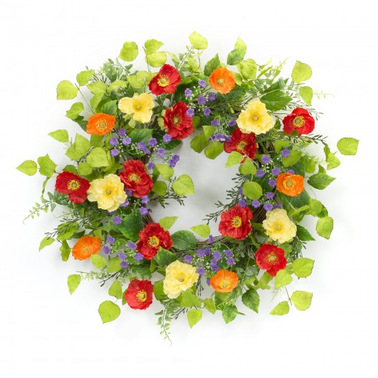Mixed Poppy Wreath 22"D Polyester