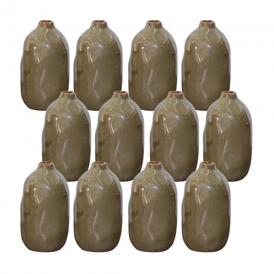 Vase (Set Of 12) 3.25"D x 6"H Ceramic, Brown, Grey