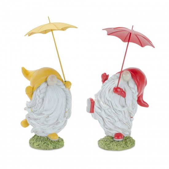 Gnome W/Umbrella (Set Of 4) 7.75"H, 8.25"H Resin