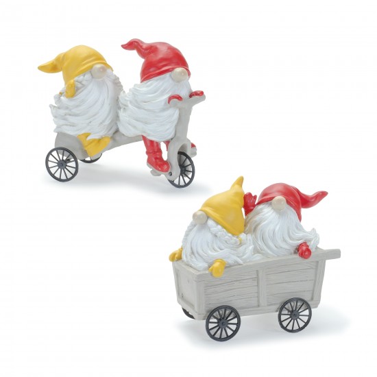 Gnome W/Scooter And Wheelbarrow (Set Of 4) 5"H Resin