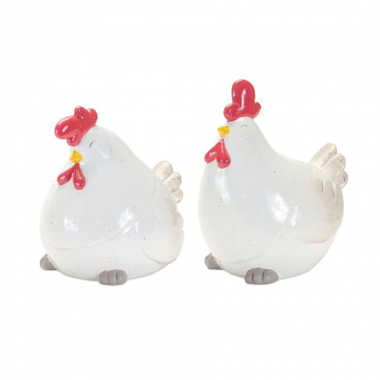 Chicken (Set Of 2) 6.5"H, 7.5"H Terra Cotta