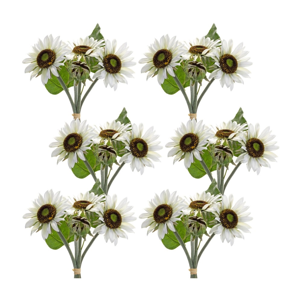 Sunflower Bouquet (Set Of 6) 11.5"H Polyester, Green, White, Brown