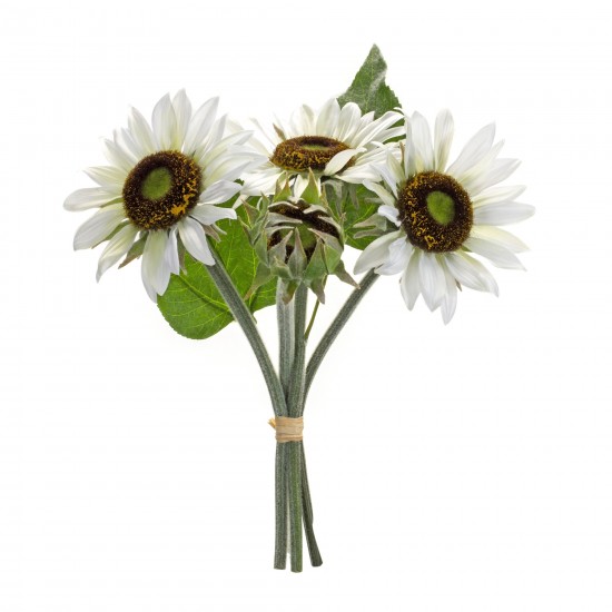 Sunflower Bouquet (Set Of 6) 11.5"H Polyester, Green, White, Brown