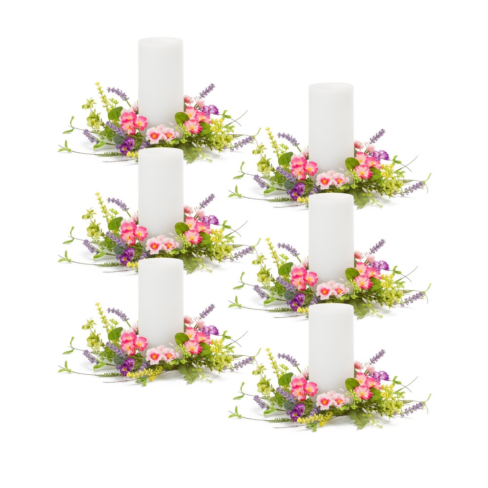 Mixed Floral Candle Ring (Set Of 6) 12.5"D Polyester/Plastic (Fits A 4" Candle)