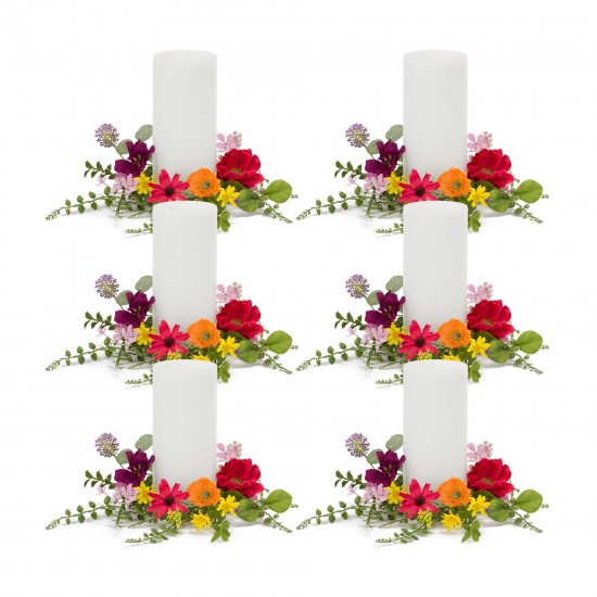 Mixed Floral Candle Ring (Set Of 6) 11.5"D Polyester/Plastic (Fits A 4" Candle)