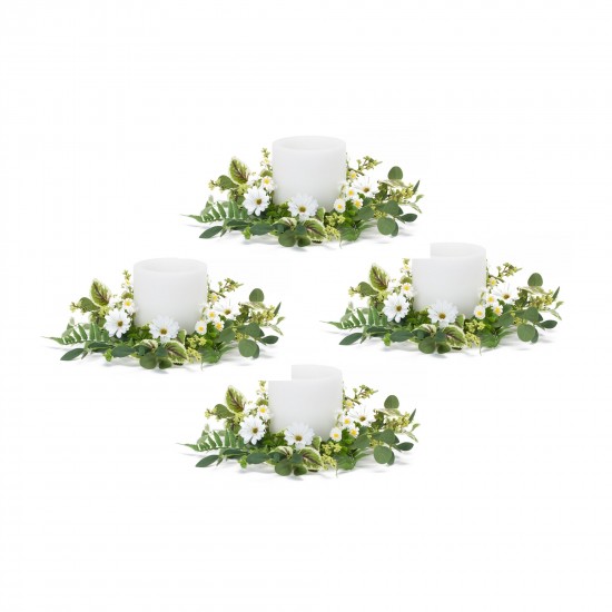 Mixed Floral Wreath (Set Of 4) 17"D Polyester/Plastic, White, Green