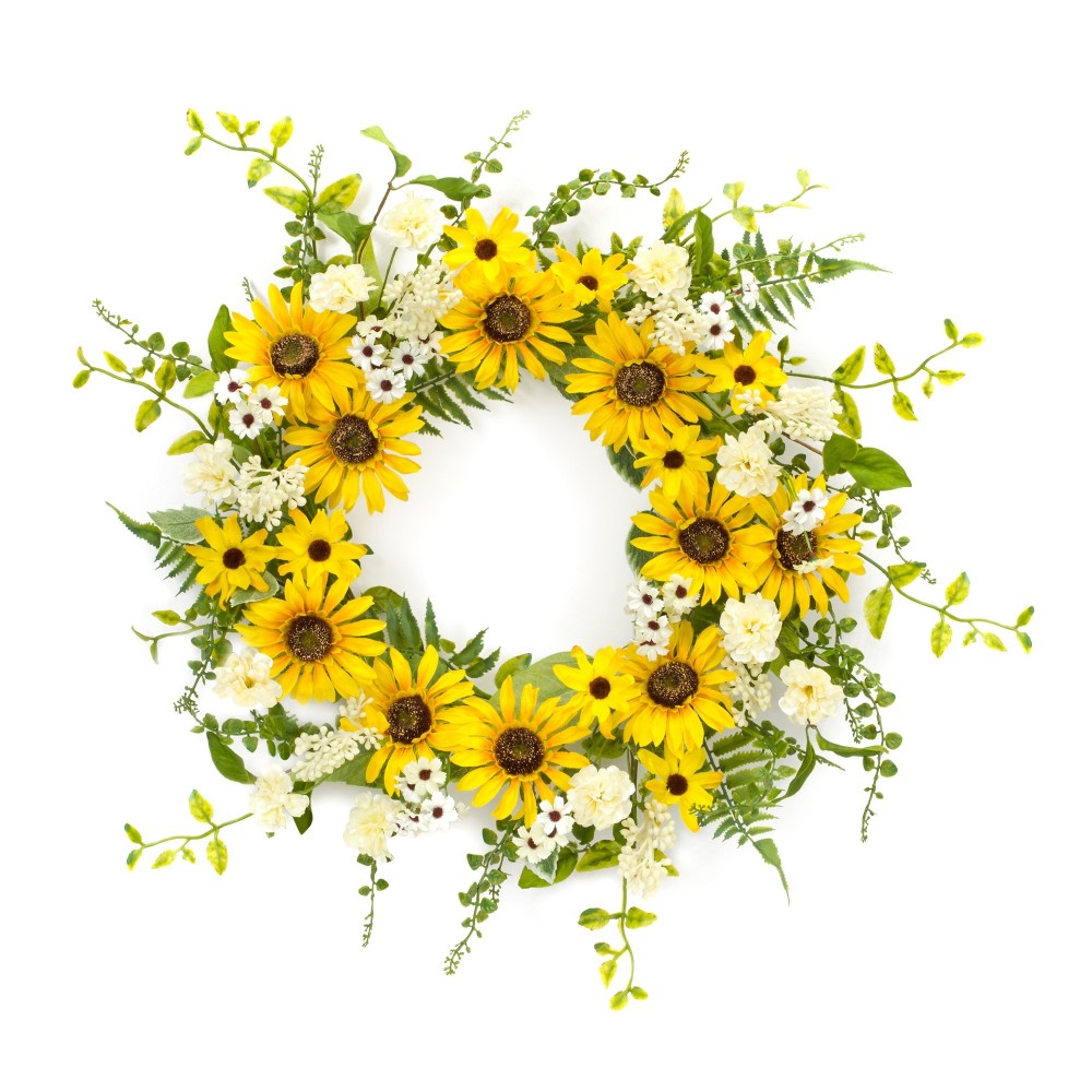 Mixed Sunflower Wreath 24"D Polyester/Plastic Mixed Sunflower Wreath 24"D Polyester/Plastic