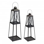 Lantern (Set Of 2) 10.75"L x 33"H, 12.25"L x 41"H Iron/Glass