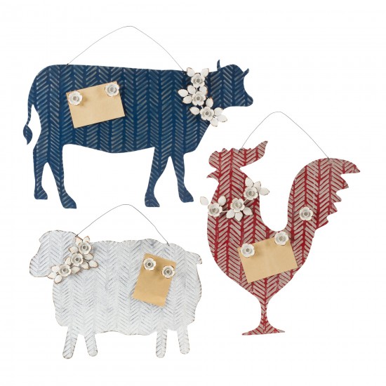 Farm Animal Memo Board (Set Of 3) 22"L, 17.75"L, 15.25"L Metal