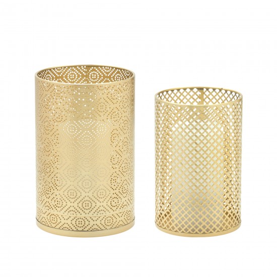 Candle Holder (Set Of 2) 5"D x 7.75"H, 5.75"D x 9"H Iron, Gold