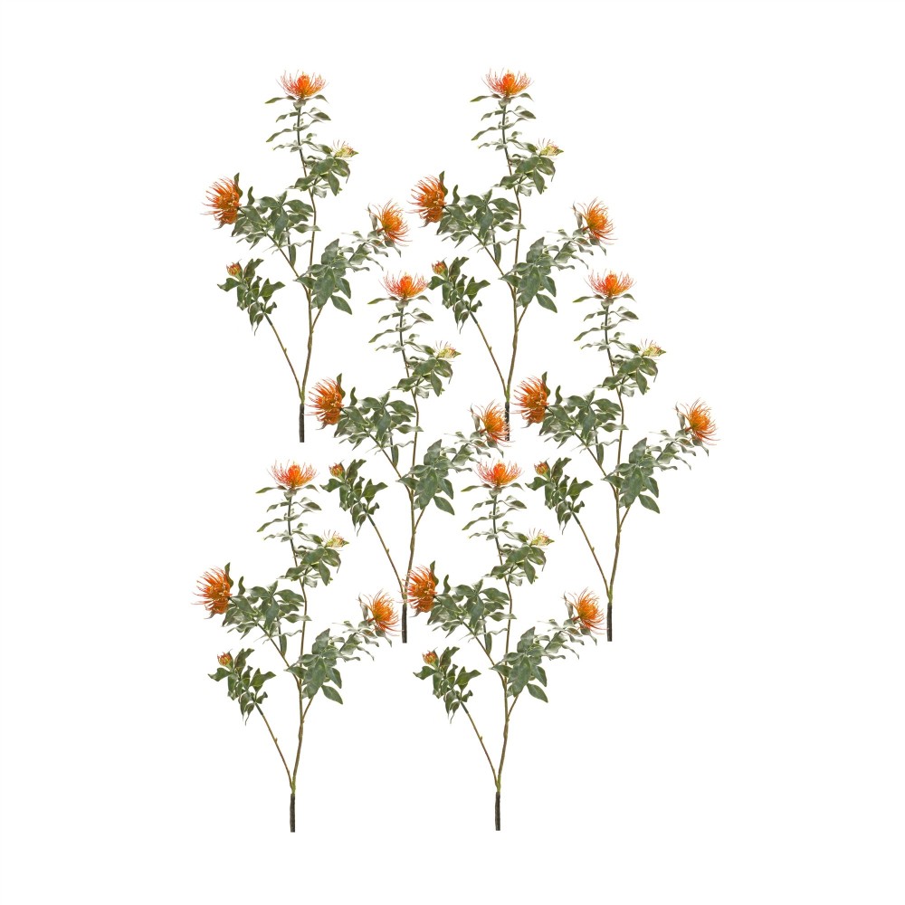 Protea Stem (Set Of 6) 34.25"H Plastic/Flocking, Orange, Green