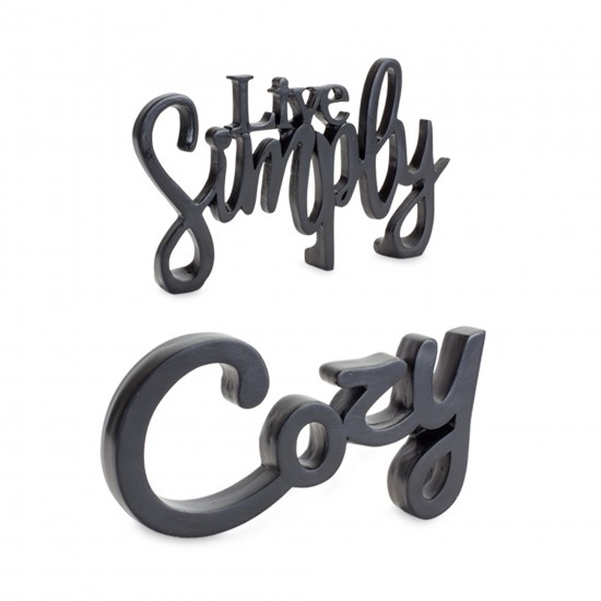 Cozy And Simply Sign (Set Of 2) 8.25"L x 5"H, 9.75"L x 5"H Resin