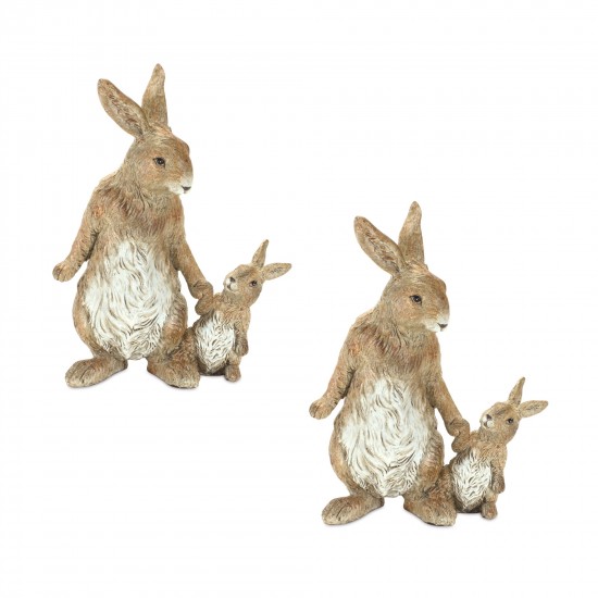 Rabbit With Bunny (Set Of 2) 5"L x 7"H Resin