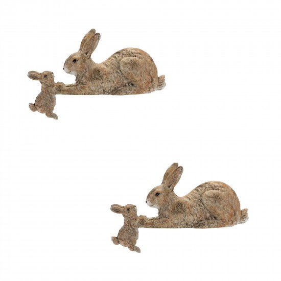 Rabbit With Bunny (Set Of 2) 8.75"L x 4"H Resin