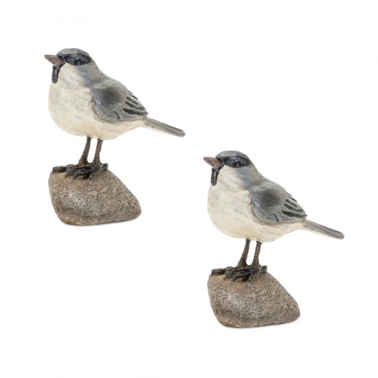 Bird On Rock (Set Of 2) 3.75"H Resin