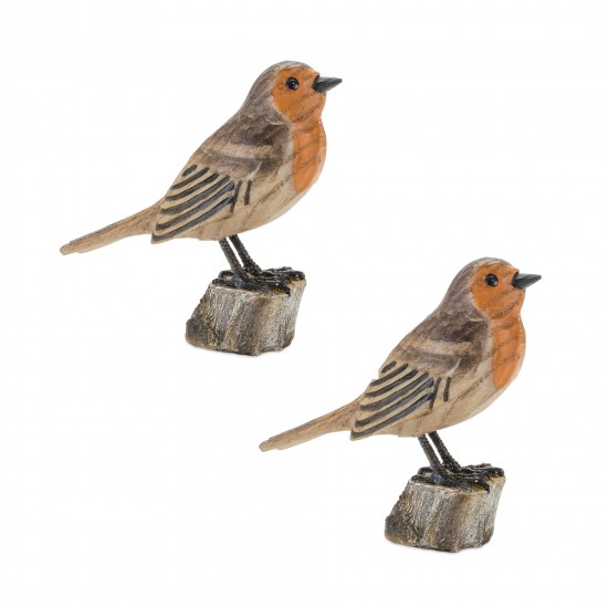 Bird On Stump (Set Of 2) 4.25"H Resin