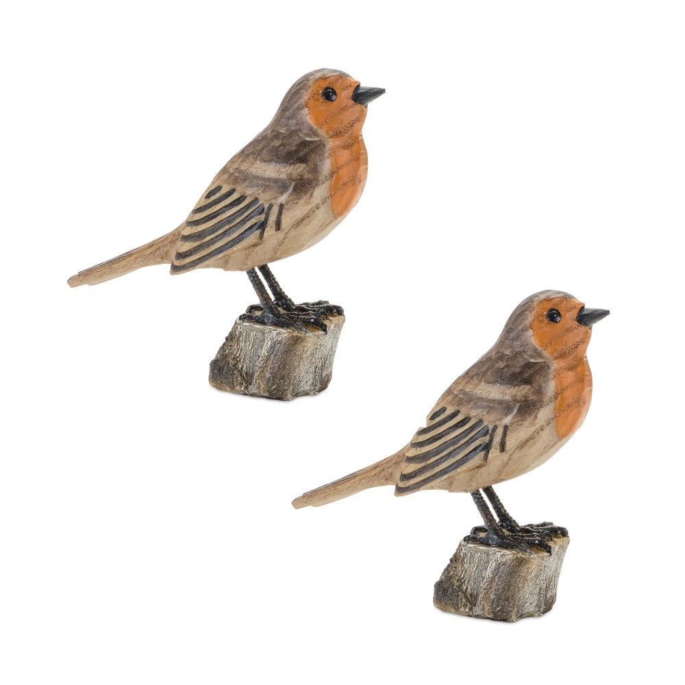 Bird On Stump (Set Of 2) 4.25"H Resin Bird On Stump (Set Of 2) 4.25"H Resin