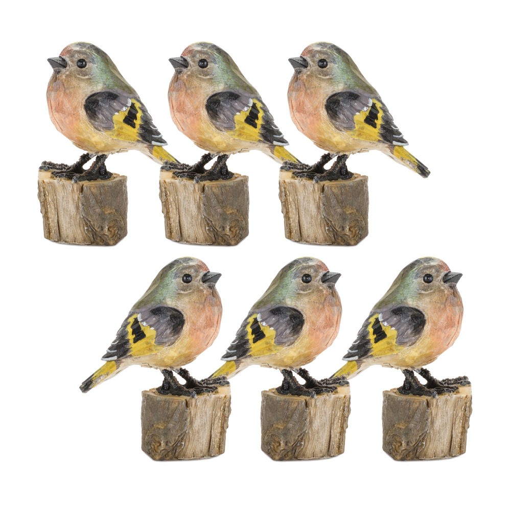 Bird On Stump (Set Of 6) 3.5"H Resin