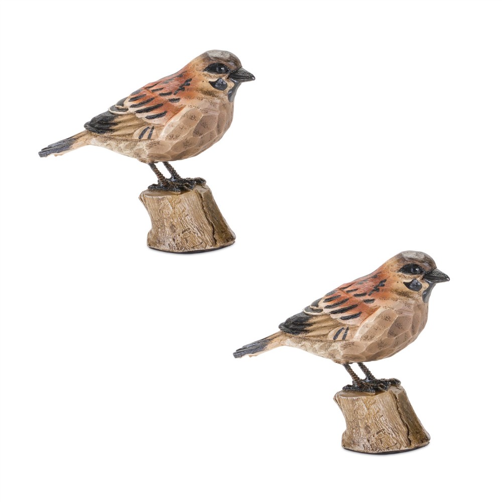 Bird On Stump (Set Of 2) 3.75"H Resin