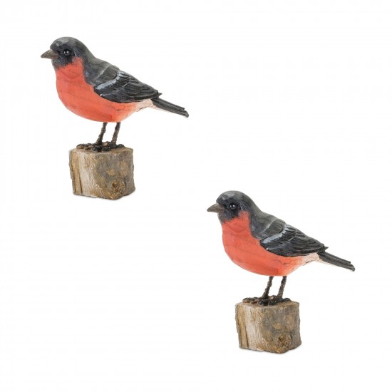 Bird On Stump (Set Of 2) 4"H Resin