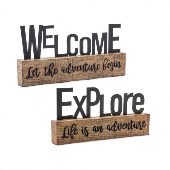 Explore And Welcome Sign (Set Of 2) 9"L x 4.5"H, 10"L x 5"H Resin