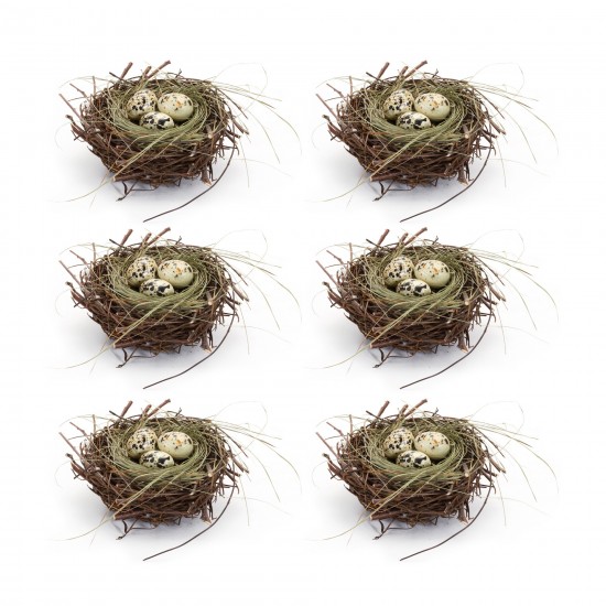 Nest With Eggs (Set Of 6) 6"D x 2.5"H Natural/Foam