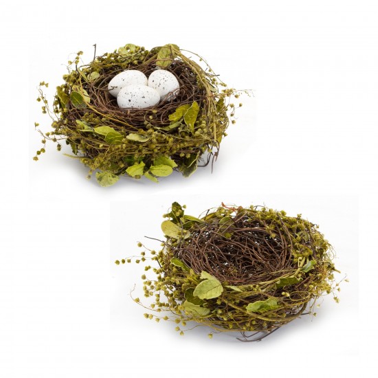 Nest And Nest With Eggs (Set Of 4) 7"D x 3.5"H Natural/Foam