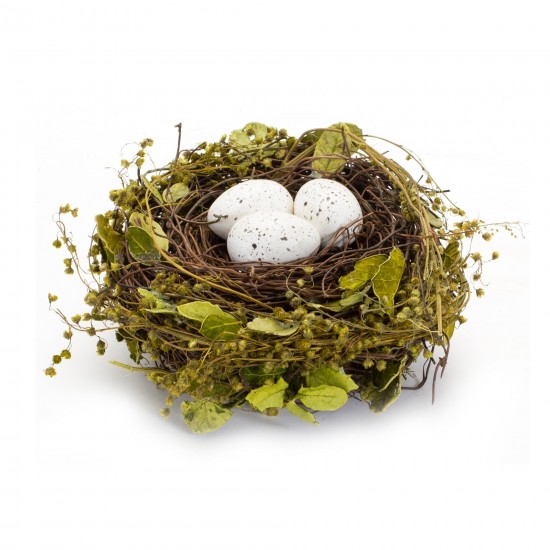 Nest And Nest With Eggs (Set Of 4) 7"D x 3.5"H Natural/Foam