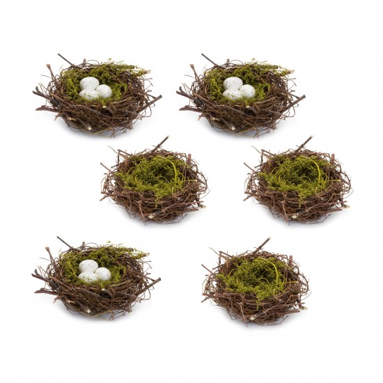 Nest And Nest With Eggs (Set Of 6) 6.5"D x 3"H Natural/Foam