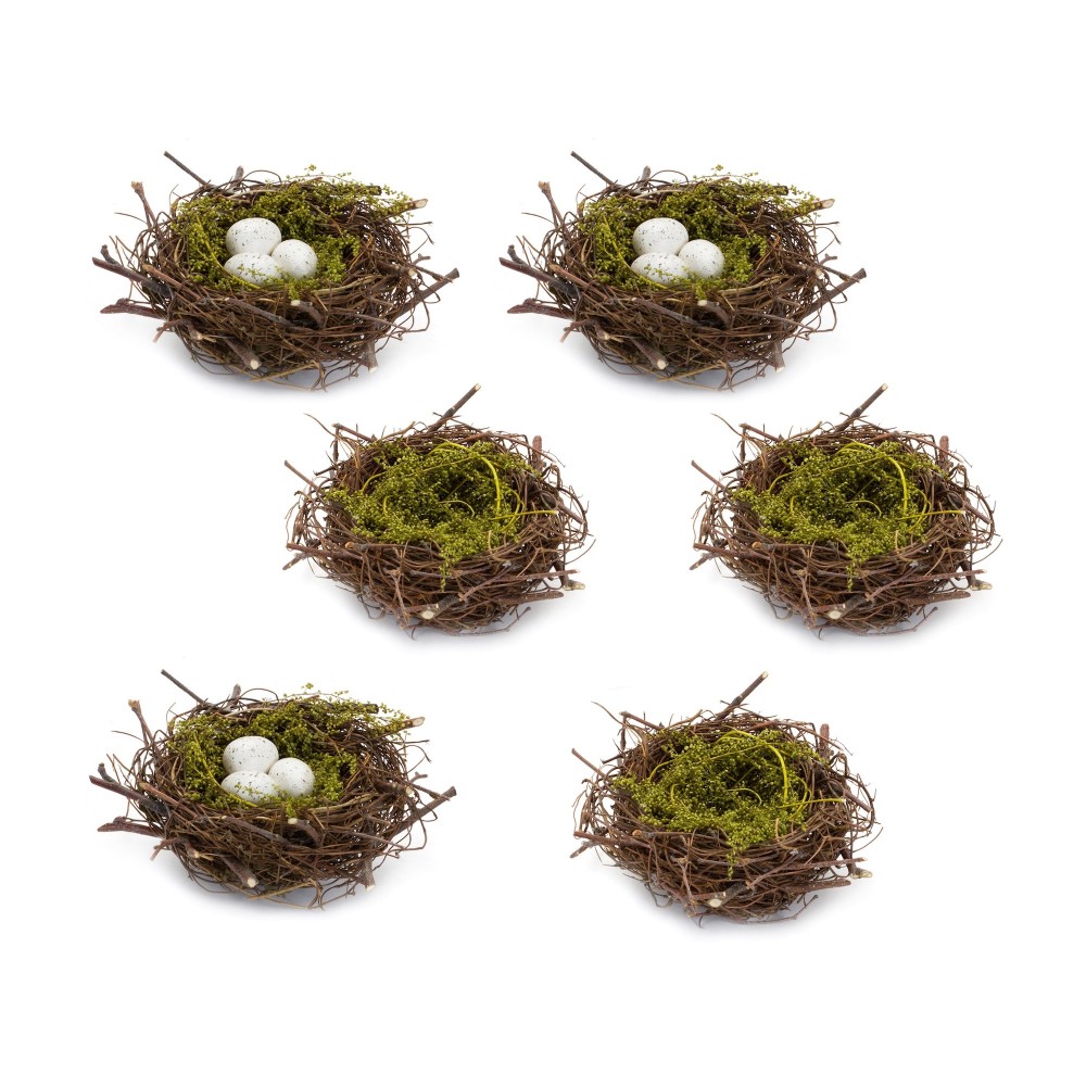 Nest And Nest With Eggs (Set Of 6) 6.5"D x 3"H Natural/Foam