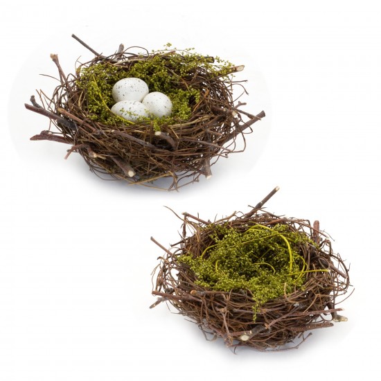 Nest And Nest With Eggs (Set Of 6) 6.5"D x 3"H Natural/Foam