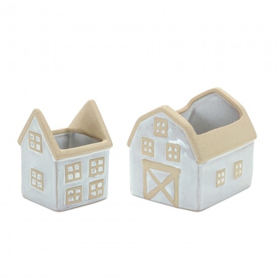 House Planter (Set Of 2) 3"L x 4.5"H, 5.5"L x 5.5"H Porcelain