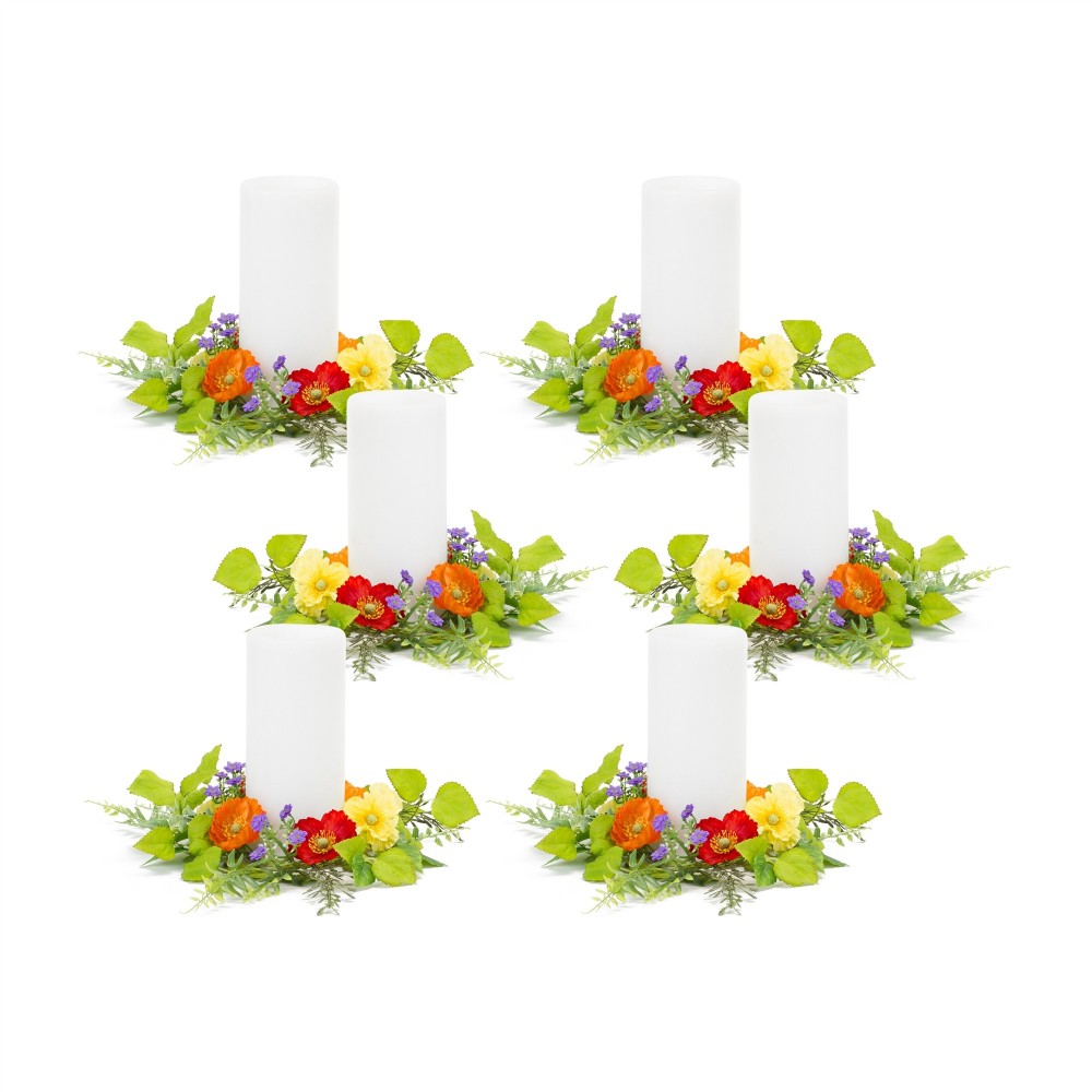 Poppy Candle Ring (Set Of 6) 12"D Polyester (Fits A 4" Candle)