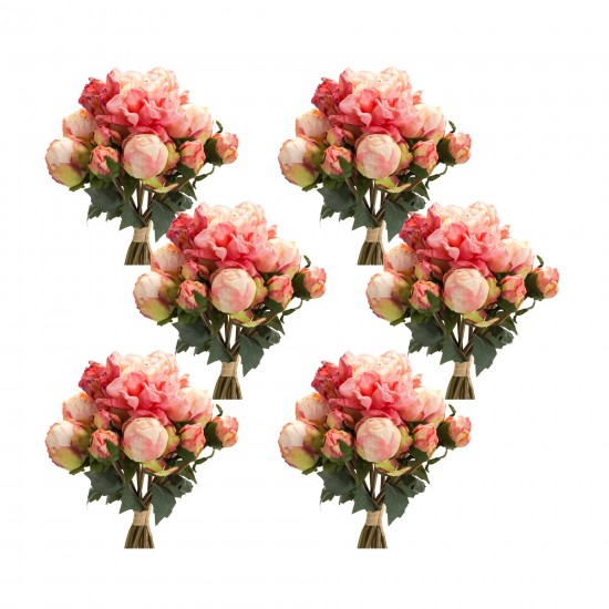 Peony Bouquet (Set Of 6) 16"H Polyester, Pink, Green