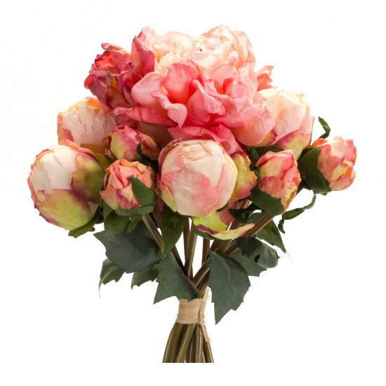 Peony Bouquet (Set Of 6) 16"H Polyester, Pink, Green