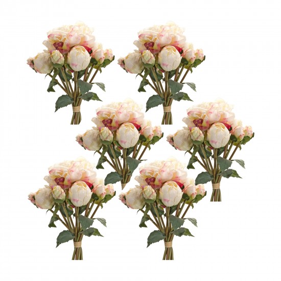 Peony Bouquet (Set Of 6) 16"H Polyester, White, Green