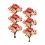 Peony And Hydrangea Bouquet (Set Of 6) 16.75"H Polyester, Pink, Beige, Green
