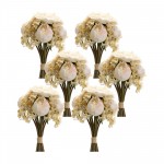 Peony And Hydrangea Bouquet (Set Of 6) 16.75"H Polyester, Beige, Pink