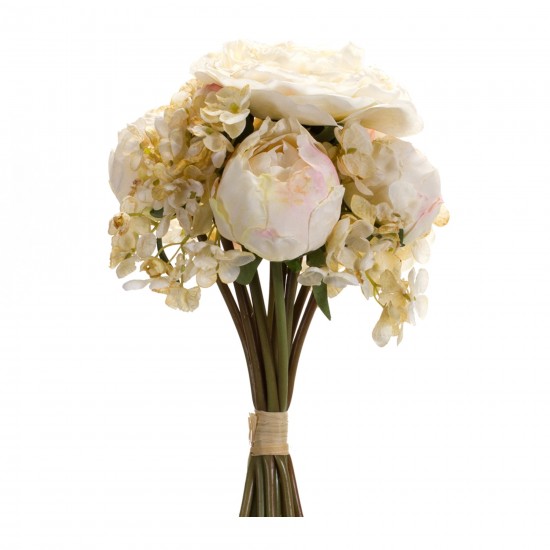 Peony And Hydrangea Bouquet (Set Of 6) 16.75"H Polyester, Beige, Pink