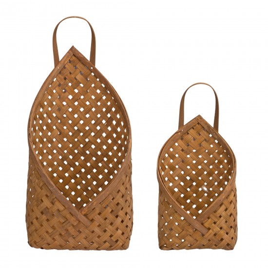 Basket Wall Pocket (Set Of 2) 7"L x 12.25"H, 9.25"L x 19"H Bamboo