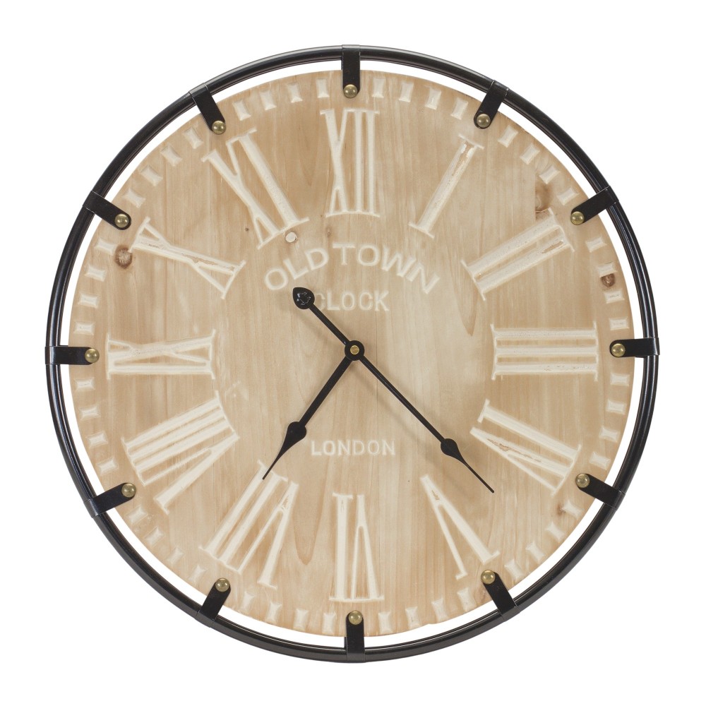 Wall Clock 19.5"D Wood/Iron 1 Aa Battery, Not Included