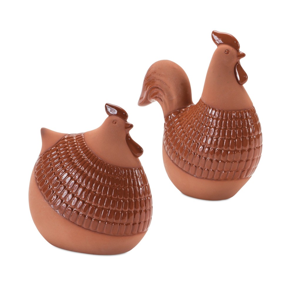 Chicken (Set Of 2) 6"H, 6.75"H Ceramic