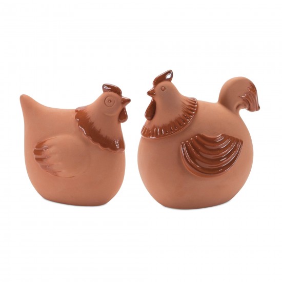 Chicken (Set Of 2) 5"H, 5.75"H Ceramic