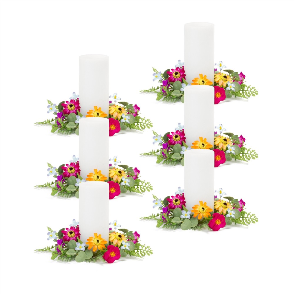 Zinnia Candle Ring (Set Of 6) 9.5"D Polyester (Fits A 4" Candle)