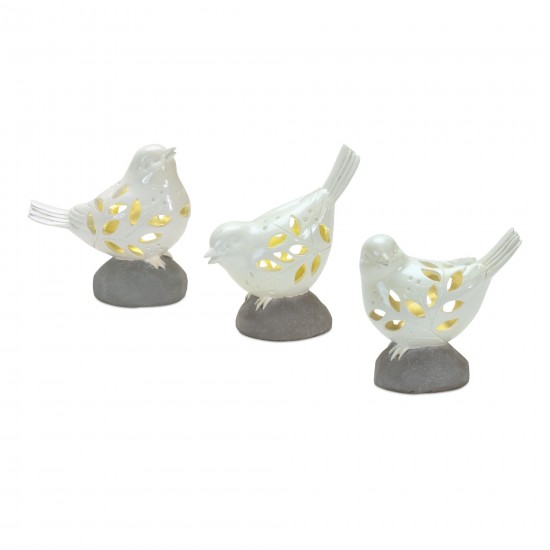 Bird W/Led (Set Of 3) 6"H, 6.25"H, 7.25"H Resin 2 Aa Battery, Not Included