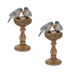 Birds With Nest On Pedestal (Set Of 2) 8.5"H Resin