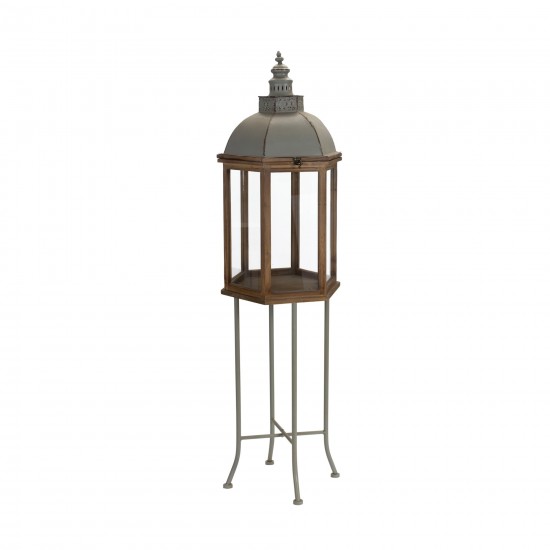 Lantern On Stand (Set Of 2) 11.25"D x 44"H, 16.5"D x 56"H Wood/Iron