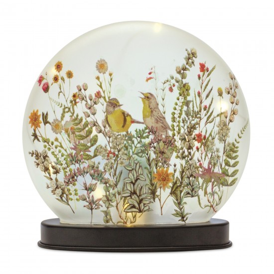 Bird And Floral Globe (Set Of 2) 8"H Glass 2Aa Batteries, Not Included