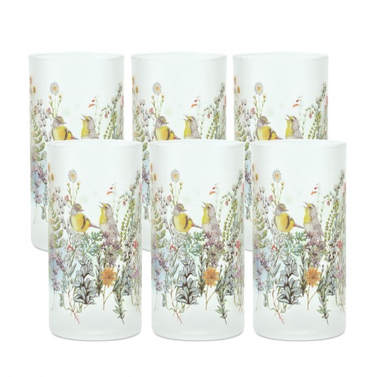 Bird And Floral Candle (Set Of 6) Holder 4"D x 8"H Glass